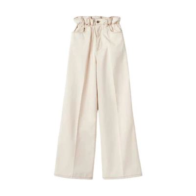 (Women) MIU MIU Beige Loose Straight Fit Zip Denim Jeans. GWP419-13WH-F0018-S-231