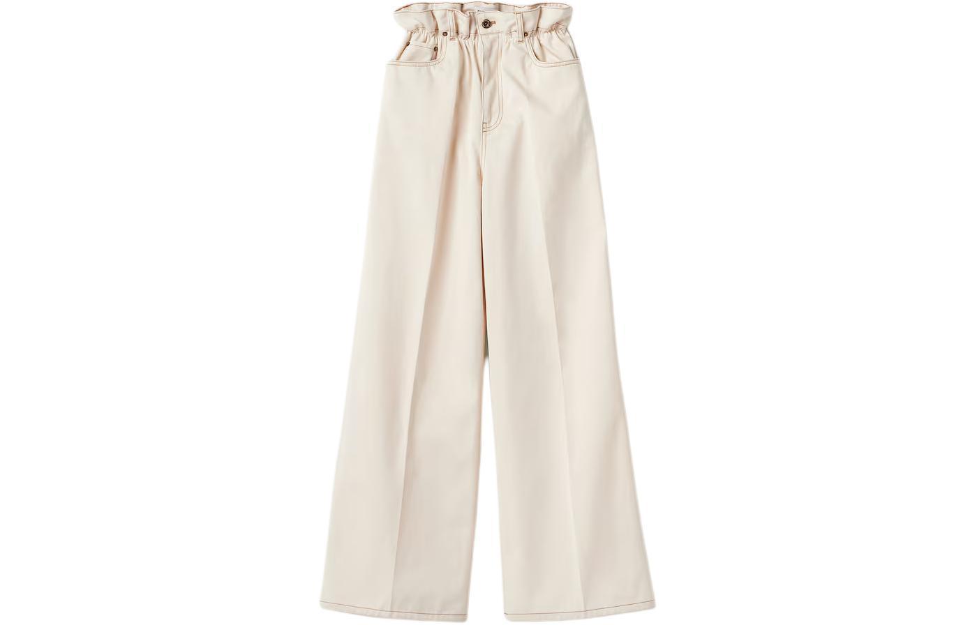 Order (W) MIU MIU Beige Celana Jeans Denim Straight Fit Loose dengan Ritsleting. GWP419-13WH-F0018-S-231