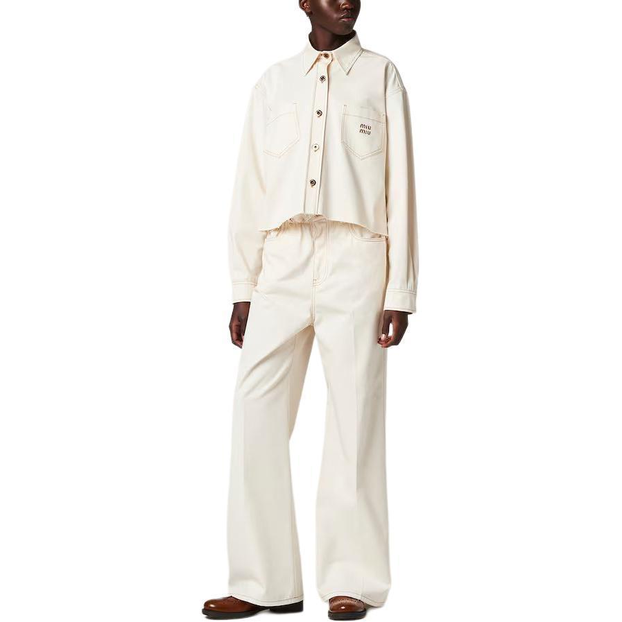 Lookbook (W) MIU MIU Beige Celana Jeans Denim Straight Fit Loose dengan Ritsleting. GWP419-13WH-F0018-S-231