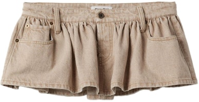 (Women) MIU MIU Beige Low-Waist Denim Mini Skirt with Back Logo Embroidery. GWD317-140H-S-OOO (Women) MIU MIU Beige Low-Waist Denim Mini Skirt with Back Logo Embroidery. GWD317-140H-S-OOO