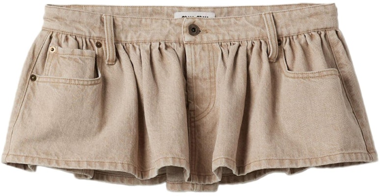 (W) MIU MIU 베이지 로우 웨이스트 데님 미니 스커트 백 로고 자수. GWD317-140H-S-OOO Buy (W) MIU MIU 베이지 로우 웨이스트 데님 미니 스커트 백 로고 자수. GWD317-140H-S-OOO