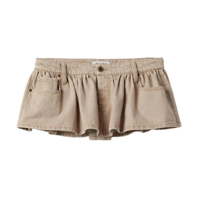 (Women) MIU MIU Beige Low-Waist Denim Mini Skirt with Back Logo Embroidery. GWD317-140H-S-OOO