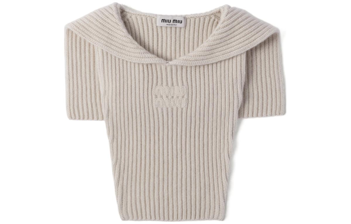 (Women) MIU MIU  Beige Sleeveless Collared Knit Sweater. MMZ352-14E7-F0K74