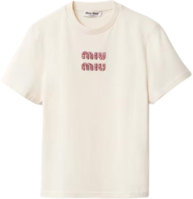 (W) MIU MIU 米色純色圓領短袖針織上衣 T 恤 MJN499_14AR_F0HAT Buy (W) MIU MIU 米色純色圓領短袖針織上衣 T 恤 MJN499_14AR_F0HAT