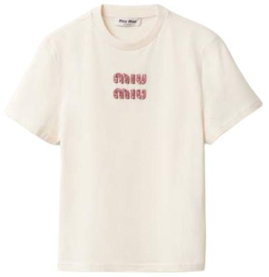 (W) MIU MIU 米色純色圓領短袖針織上衣 T 恤 MJN499_14AR_F0HAT Order (W) MIU MIU 米色純色圓領短袖針織上衣 T 恤 MJN499_14AR_F0HAT