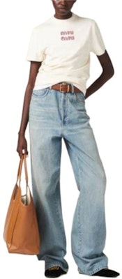 (W) MIU MIU 米色純色圓領短袖針織上衣 T 恤 MJN499_14AR_F0HAT Shop (W) MIU MIU 米色純色圓領短袖針織上衣 T 恤 MJN499_14AR_F0HAT