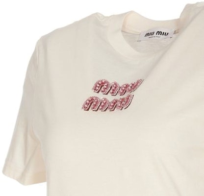 (W) MIU MIU 米色純色圓領短袖針織上衣 T 恤 MJN499_14AR_F0HAT Sizing (W) MIU MIU 米色純色圓領短袖針織上衣 T 恤 MJN499_14AR_F0HAT