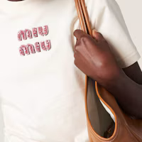 Cheap (W) MIU MIU 米色純色圓領短袖針織上衣 T 恤 MJN499_14AR_F0HAT