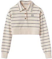 (Women) MIU MIU Beige Striped Letter Button Short Long-Sleeve Polo Shirt. MJL997-14NQ-F075R-S-OOO (Women) MIU MIU Beige Striped Letter Button Short Long-Sleeve Polo Shirt. MJL997-14NQ-F075R-S-OOO