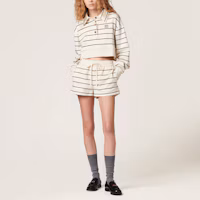 Lookbook (W) MIU MIU 米色條紋字母扣長袖短版Polo衫. MJL997-14NQ-F075R-S-OOO