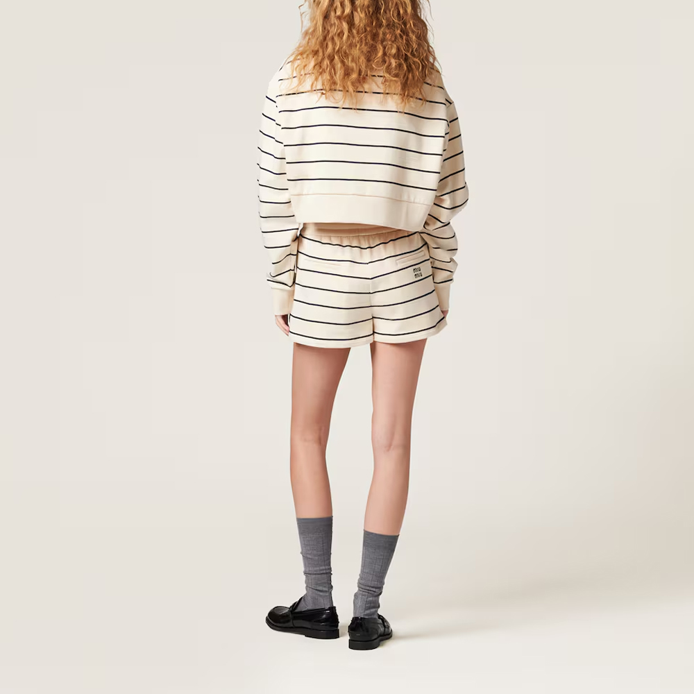 Shop (Women) MIU MIU  Beige Striped Letter Button Short Long-Sleeve Polo Shirt. MJL997-14NQ-F075R-S-OOO