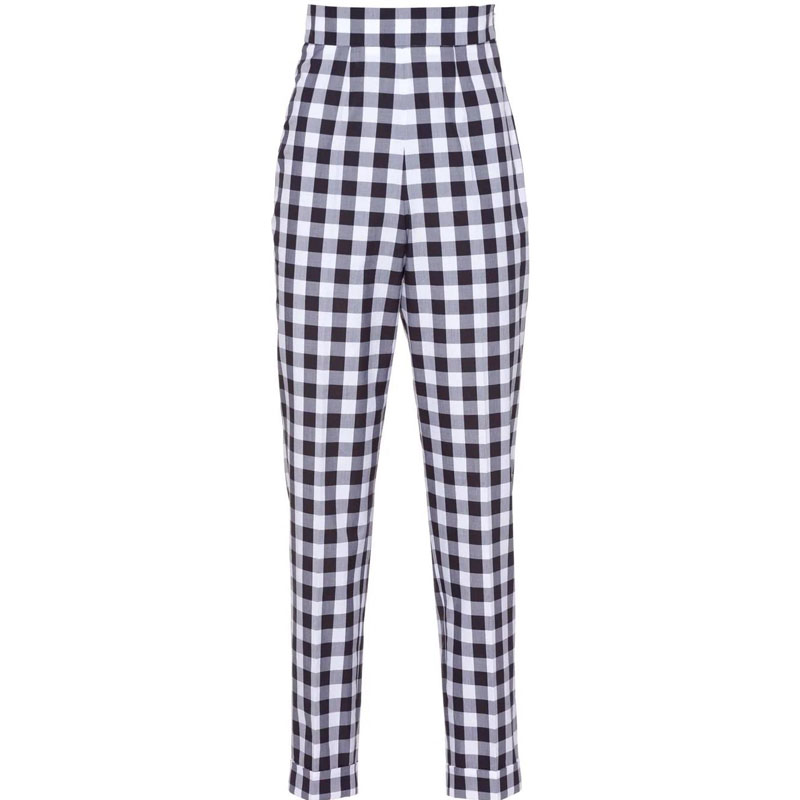 (Women) MIU MIU  Black and White Checkered Slim Fit Casual Pants. MP1560-1LTR-F0002