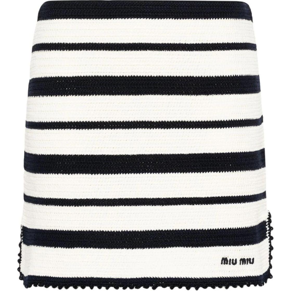 (Women) MIU MIU  Black and White Striped Colorblock Slim Fit Mini Skirt. MMG480-138S-F0UB0