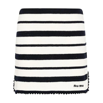 (Women) MIU MIU Black and White Striped Colorblock Slim Fit Mini Skirt. MMG480-138S-F0UB0
