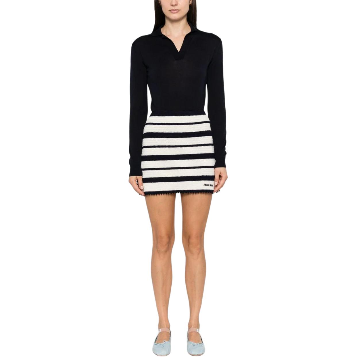 (Women) MIU MIU  Black and White Striped Colorblock Slim Fit Mini Skirt. MMG480-138S-F0UB0 圖 3