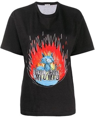 (W) MIU MIU 黑猫火焰印花短袖T恤 MJN1451-UE9-F0002 Buy (W) MIU MIU 黑猫火焰印花短袖T恤 MJN1451-UE9-F0002