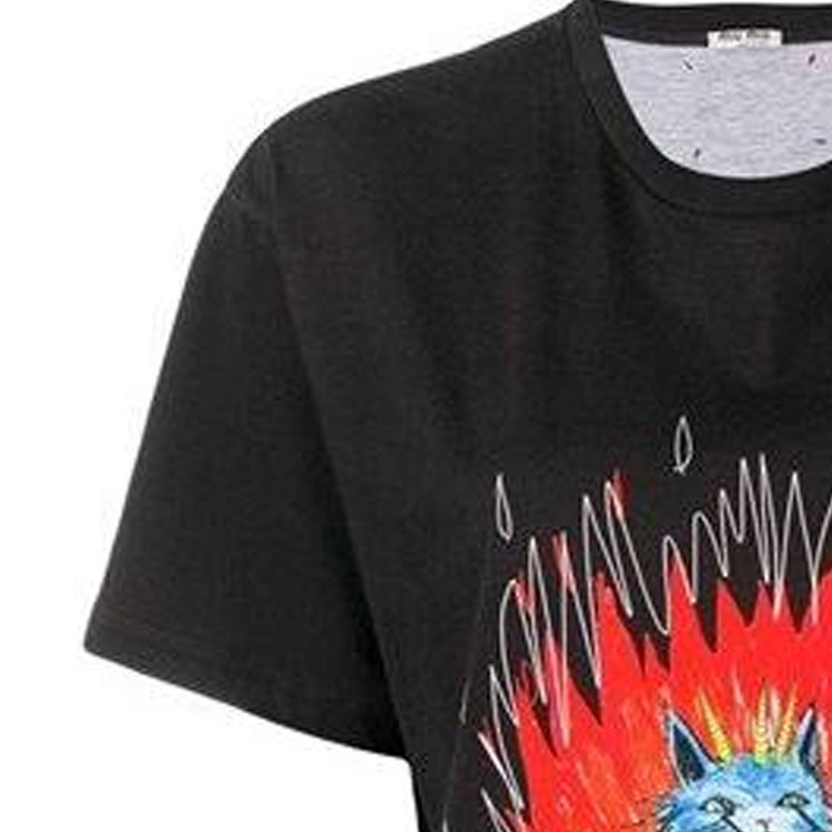 Sizing (W) MIU MIU 黑猫火焰印花短袖T恤 MJN1451-UE9-F0002