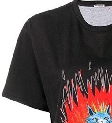 (W) MIU MIU 黑猫火焰印花短袖T恤 MJN1451-UE9-F0002 Sizing (W) MIU MIU 黑猫火焰印花短袖T恤 MJN1451-UE9-F0002