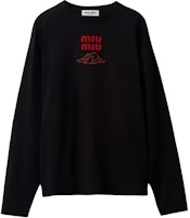 (Women) MIU MIU Black Cotton Jersey Letter Print Long-Sleeve Sweatshirt. MJL862-14ER-F0002-S-WMO (Women) MIU MIU Black Cotton Jersey Letter Print Long-Sleeve Sweatshirt. MJL862-14ER-F0002-S-WMO