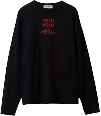 (W) Sudadera de algodón negro MIU MIU con estampado de letras y manga larga. MJL862-14ER-F0002-S-WMO Buy (W) Sudadera de algodón negro MIU MIU con estampado de letras y manga larga. MJL862-14ER-F0002-S-WMO