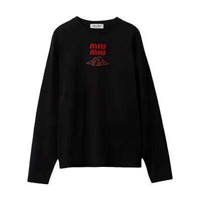 (Women) MIU MIU Black Cotton Jersey Letter Print Long-Sleeve Sweatshirt. MJL862-14ER-F0002-S-WMO