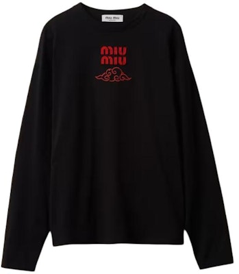 (W) Sudadera de algodón negro MIU MIU con estampado de letras y manga larga. MJL862-14ER-F0002-S-WMO Order (W) Sudadera de algodón negro MIU MIU con estampado de letras y manga larga. MJL862-14ER-F0002-S-WMO