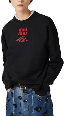 (W) Sudadera de algodón negro MIU MIU con estampado de letras y manga larga. MJL862-14ER-F0002-S-WMO Purchase (W) Sudadera de algodón negro MIU MIU con estampado de letras y manga larga. MJL862-14ER-F0002-S-WMO