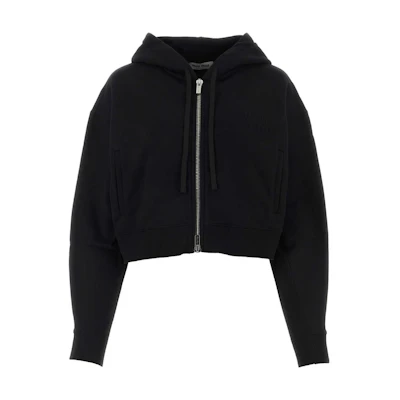 (Women) MIU MIU Black Cotton Zip-Up Hoodie Long Sleeve Short Jacket. MJL954-S23-213FV