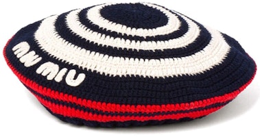 (Women) MIU MIU Black Crochet Knit Cotton Beret Hat. 5HC3452CQN (Women) MIU MIU Black Crochet Knit Cotton Beret Hat. 5HC3452CQN