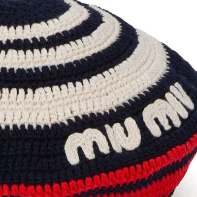 (W) MIU MIU 黑色鉤織棉質貝雷帽 5HC3452CQN Shop (W) MIU MIU 黑色鉤織棉質貝雷帽 5HC3452CQN
