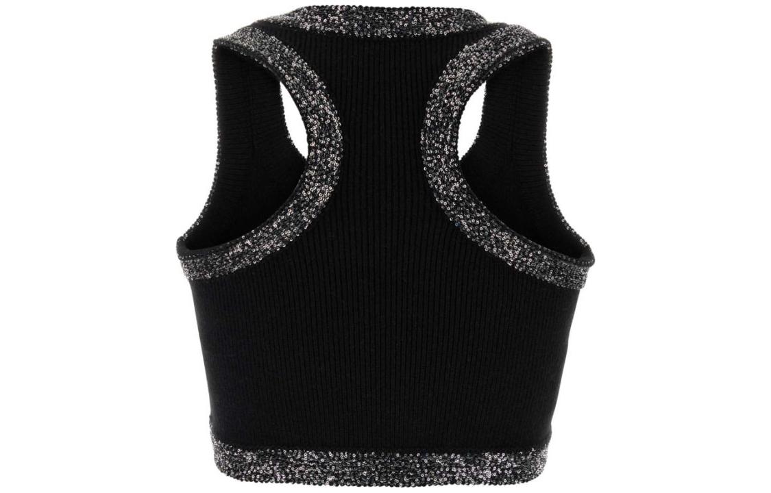 Lookbook (W) ミュウミュウ ブラック ロゴラベル付きクロップドタンクトップ MMV130-1331-F0806-S-C