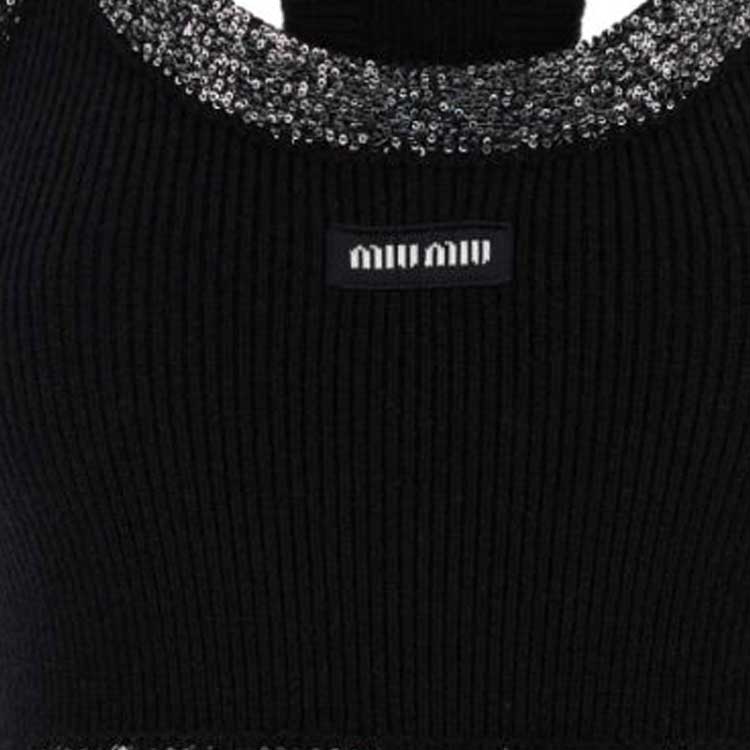 Purchase (W) ミュウミュウ ブラック ロゴラベル付きクロップドタンクトップ MMV130-1331-F0806-S-C