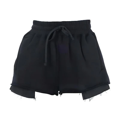 (Women) MIU MIU Black Drawstring Casual Shorts with Rolled Hem. MJP300-13FV-F0002