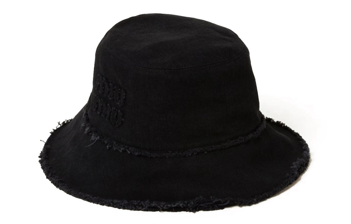 Order (Women) MIU MIU  Black Fabric Fisherman Hat with Embroidered Logo. 5HC196_2CL4_F0002
