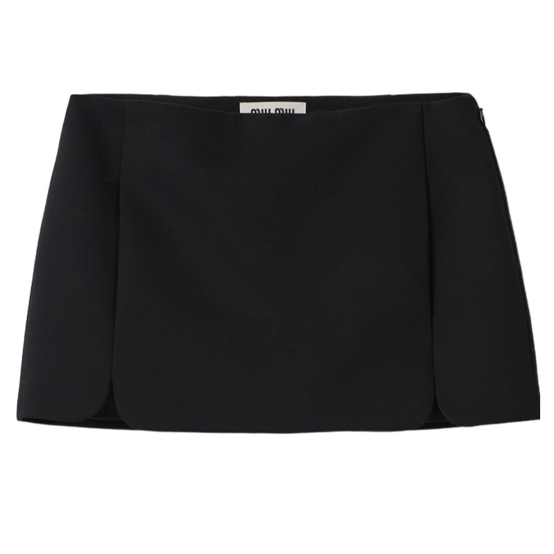 (Women) MIU MIU  Black Grain De Poudre Logo Miniskirt with Side Zipper MG2127-1R1-F0002-S-OOO