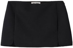 (Women) MIU MIU Black Grain De Poudre Logo Miniskirt with Side Zipper MG2127-1R1-F0002-S-OOO (Women) MIU MIU Black Grain De Poudre Logo Miniskirt with Side Zipper MG2127-1R1-F0002-S-OOO