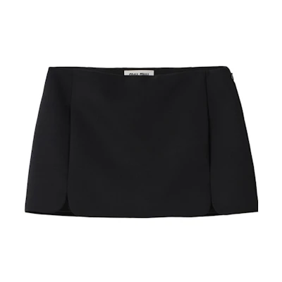 (Women) MIU MIU Black Grain De Poudre Logo Miniskirt with Side Zipper MG2127-1R1-F0002-S-OOO