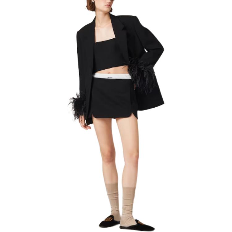 Lookbook (W) MIU MIU 黑色粒纹小牛皮标志迷你裙 侧边拉链设计 MG2127-1R1-F0002-S-OOO