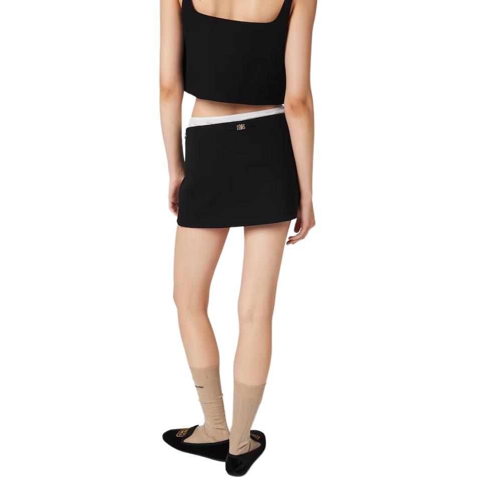 Shop (W) MIU MIU 黑色粒纹小牛皮标志迷你裙 侧边拉链设计 MG2127-1R1-F0002-S-OOO