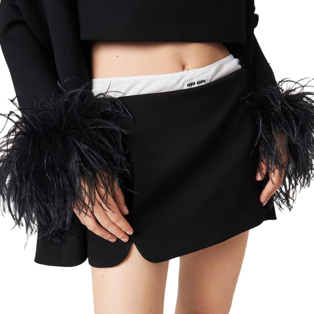 Purchase (W) MIU MIU 黑色粒纹小牛皮标志迷你裙 侧边拉链设计 MG2127-1R1-F0002-S-OOO