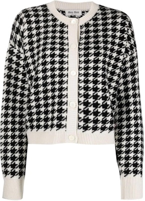 (Women) MIU MIU Black Houndstooth Knit Cardigan Long Sleeve Casual Sweater. MMF651-11UX-F0964 Buy (Women) MIU MIU Black Houndstooth Knit Cardigan Long Sleeve Casual Sweater. MMF651-11UX-F0964