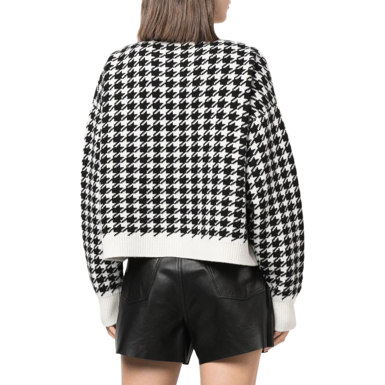 Shop (Women) MIU MIU  Black Houndstooth Knit Cardigan Long Sleeve Casual Sweater. MMF651-11UX-F0964