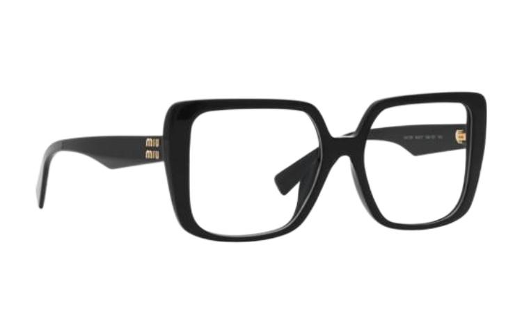 Lookbook (W) MIU MIU ブラック ロゴテンプル付き 不規則アセテート オプティカル眼鏡 MU06VV1AB1O1