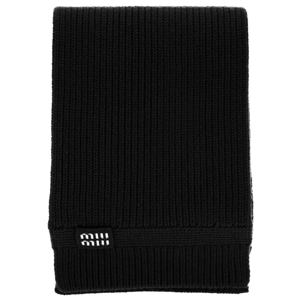 (Women) MIU MIU  Black Knit Scarf with Logo Detail. 5FS0482F8SF0002