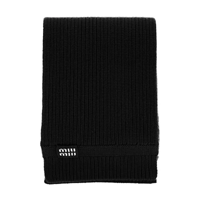 (Women) MIU MIU Black Knit Scarf with Logo Detail. 5FS0482F8SF0002