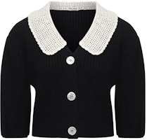 (Women) MIU MIU Black Knit Short Sleeve Cardigan with Contrast Collar. MMF487-1Y4L-F0002 (Women) MIU MIU Black Knit Short Sleeve Cardigan with Contrast Collar. MMF487-1Y4L-F0002