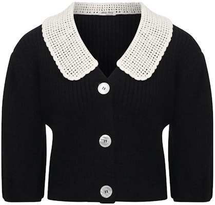 (W) MIU MIU Hitam Kardigan Lengan Pendek Knit dengan Kolar Kontras. MMF487-1Y4L-F0002 Order (W) MIU MIU Hitam Kardigan Lengan Pendek Knit dengan Kolar Kontras. MMF487-1Y4L-F0002