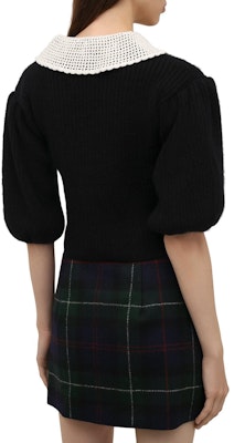 (W) MIU MIU Hitam Kardigan Lengan Pendek Knit dengan Kolar Kontras. MMF487-1Y4L-F0002 Shop (W) MIU MIU Hitam Kardigan Lengan Pendek Knit dengan Kolar Kontras. MMF487-1Y4L-F0002