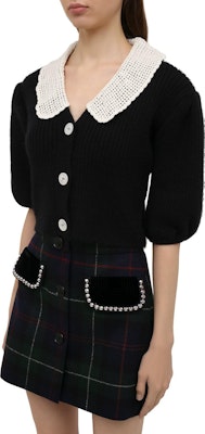 (W) MIU MIU Hitam Kardigan Lengan Pendek Knit dengan Kolar Kontras. MMF487-1Y4L-F0002 Purchase (W) MIU MIU Hitam Kardigan Lengan Pendek Knit dengan Kolar Kontras. MMF487-1Y4L-F0002