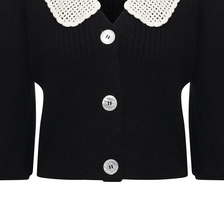 Cheap (W) MIU MIU Hitam Kardigan Lengan Pendek Knit dengan Kolar Kontras. MMF487-1Y4L-F0002